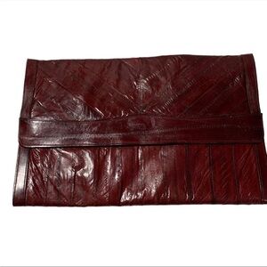 VINTAGE BURGUNDY EEL SKIN LEATHER CLUTCH Envelope HANDBAG